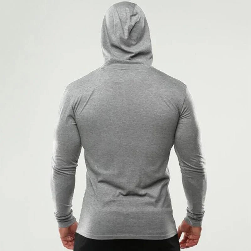 Men’s Running T-shirts Spring Autumn Bodybuilding Hoodies Cotton Breathable Fitness Workout Hooded Clothing Gym Sports Muscle