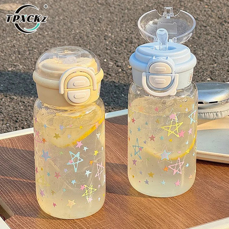 Cute Water Bottle With Straw Portable Plastic Cover Water Cup For Kid Kawaii Bottle Water Leak-Proof Cute Drinking Bottle