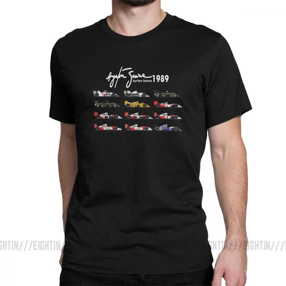 Man's All The Cars Aryton Senna Racing Car T-Shirt Crew Neck Short Sleeve Tops Pure Cotton Tee Shirt Summer T Shirts
