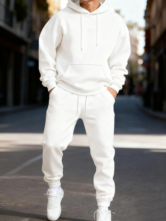 Man's Hoodie Set Winter Solid Color Two Pices Sets Long-Length Street Clothes Casual Sports Sweatpant Hoody Unisex Fashion Suit