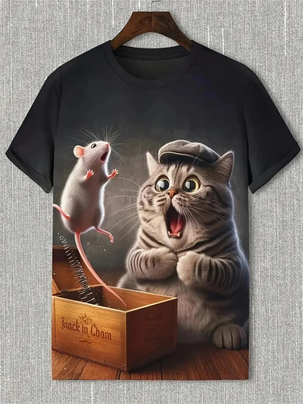 T-Shirts for Men Funny Cat Print Summer Casual O-Neck Short Sleeve Tee Tops Fashion Breathable Pullover Street Men's Clothing