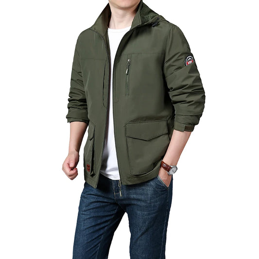 Men's hooded jacket - Outdoor hiking windproof casual jacket - New hooded detachable breathable multi pocket workwear jacket