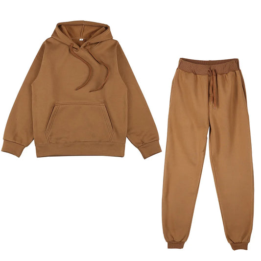 2021 new Women Elegant Solid Sets For Women Warm Hoodie Sweatshirts And Long Pant Fashion Two Piece Sets Ladies