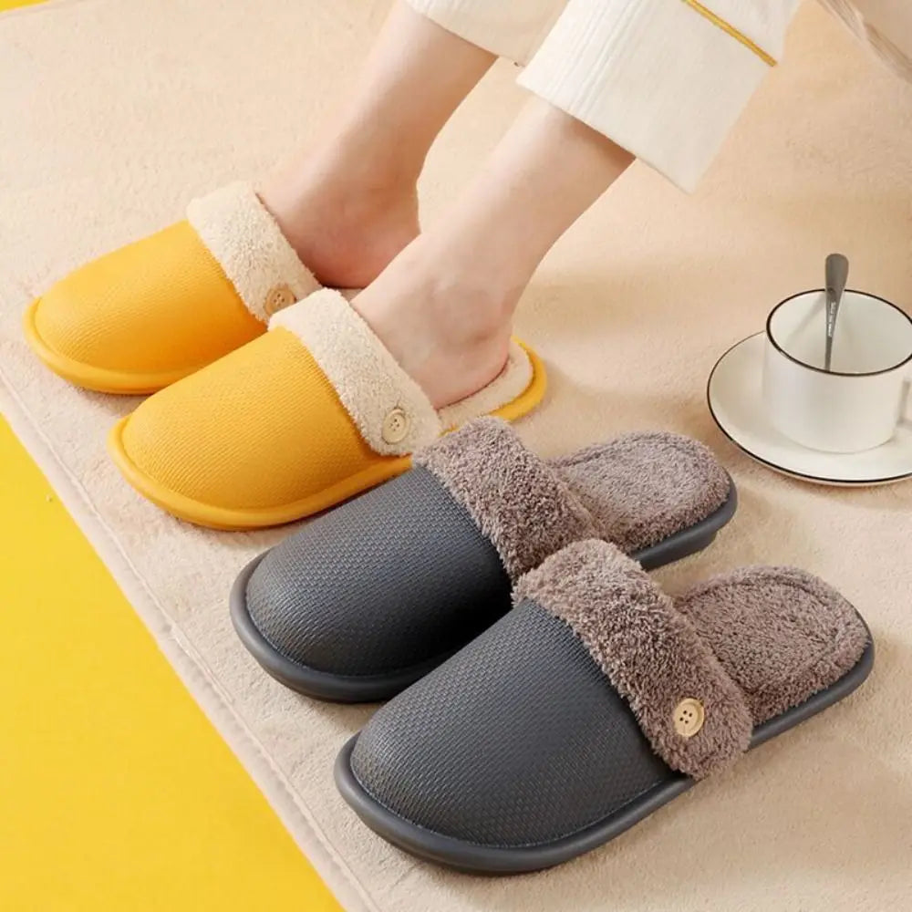 Detachable Winter Plush Slippers Anti Slip Waterproof Warm Slippers Women Fashion Floor Shoes EVA Fur Slippers Autumn Winter