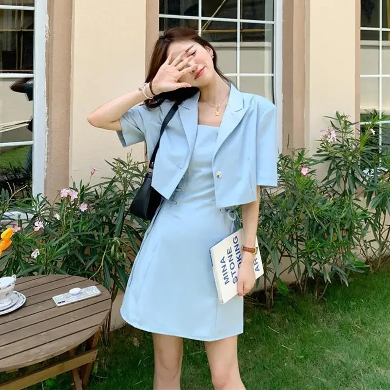 Women's Two Piece Set Lightly Cooked Slim Fit Dress Short Sleeve Commuting Suits Office Kawaii Formal Event Full Female Outfits