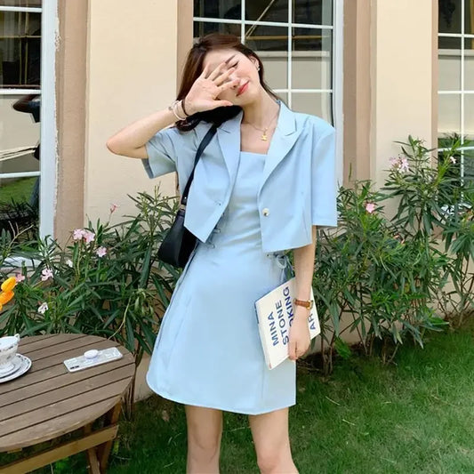 Women's Two Piece Set Lightly Cooked Slim Fit Dress Short Sleeve Commuting Suits Office Kawaii Formal Event Full Female Outfits