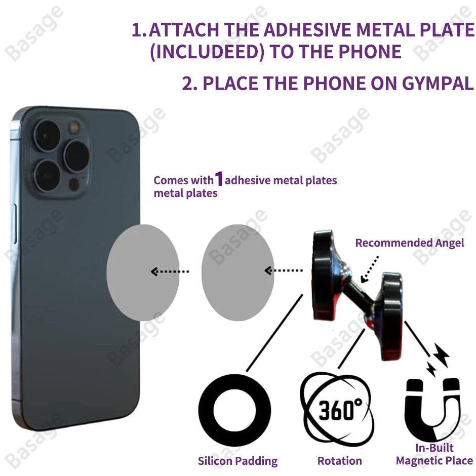 Dual Magnetic Gym Phone Holder for Working Out Videos-Double Sided Strong Magnet with 360 Degree Rotation - Fits Any Smart Phone