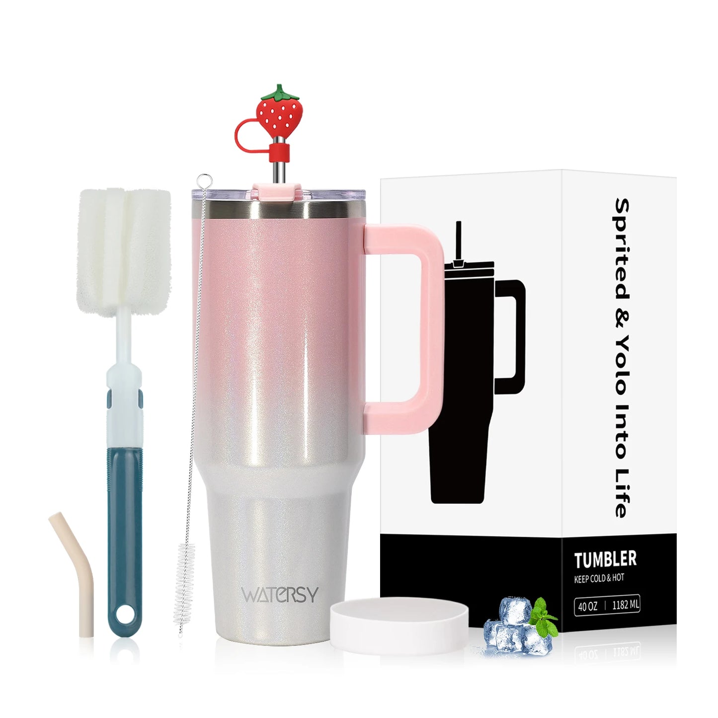 WATERSY 30/40oz Tumbler Large Capacity Thermal Cup Stainless Steel Insulated Mug with Handle & Straw Double Wall Vacuum Flask