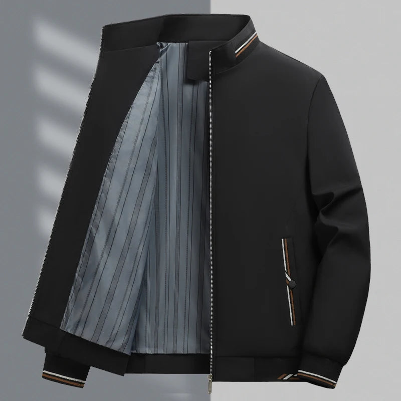 Mens Jacket Casual Fashionable, High Quality Stand Collar Light Outerwear Windproof Comfortable Slim Fit Coat for Walking Sports