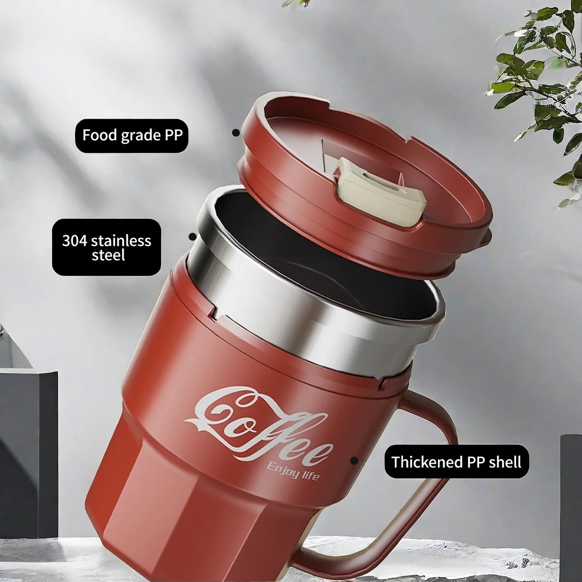 304 Stainless Steel Thermal Water Cup With Handle Portable Double Wall Insulated Mug Sealed Drinking Cup For Cold And Hot Drinks