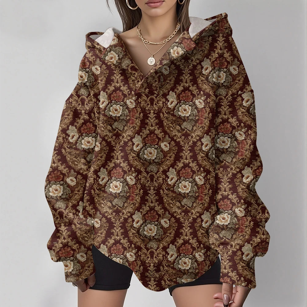 Women's Fashion Y2k Oversized Hoodies Couple Punk Streetwear Casual Loose Sweatshirt Unisex Elegent Totem Print Winter Clothes