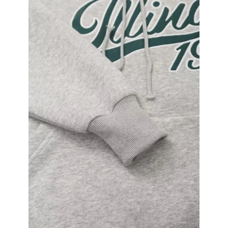 Women's Set Two Pieces Elegant Casual Women's Set Autumn Outfits Sweat Suit Sets Basics Grey Letter Hoodies Sets