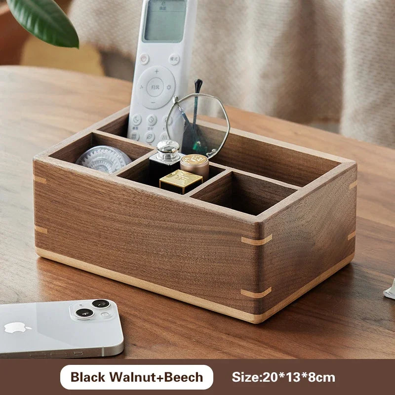 Rosewood Storage Box Desk Clutter Desktop Organizer Wooden Storage Box Multi Compartment Remote Control Stationeries Pen Holder