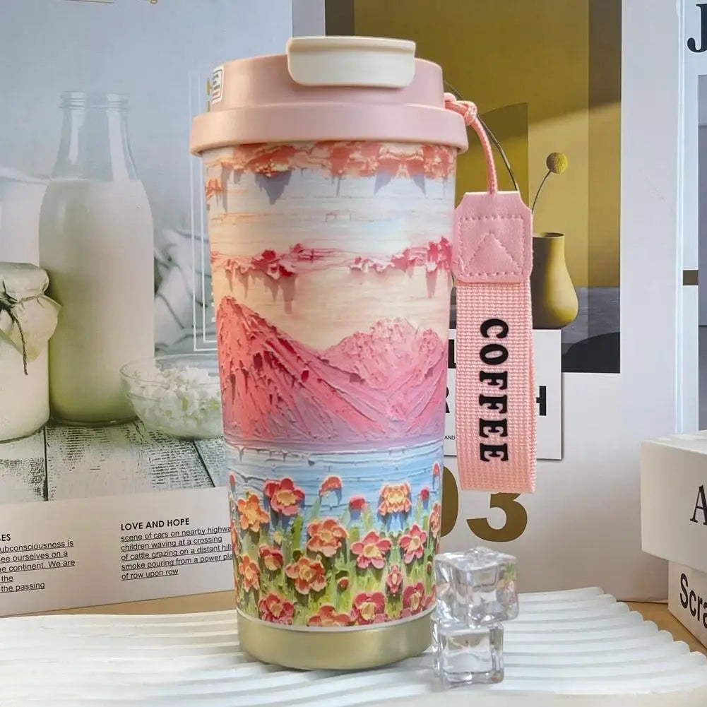 Colorful Flowers Garden Travel Coffee Tumblers Wildflower Tumbler Stainless Steel Cup with Lid & Straw Coffee Mug Holiday Gifts