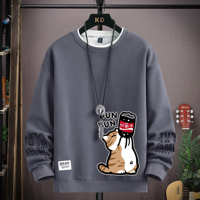 Cartoon Cute Cat Funny Print Graphic T-shirt Women Oversized Loose Design Lovers Casual Long Sleeve T-shirt S-5XL Men Clothing