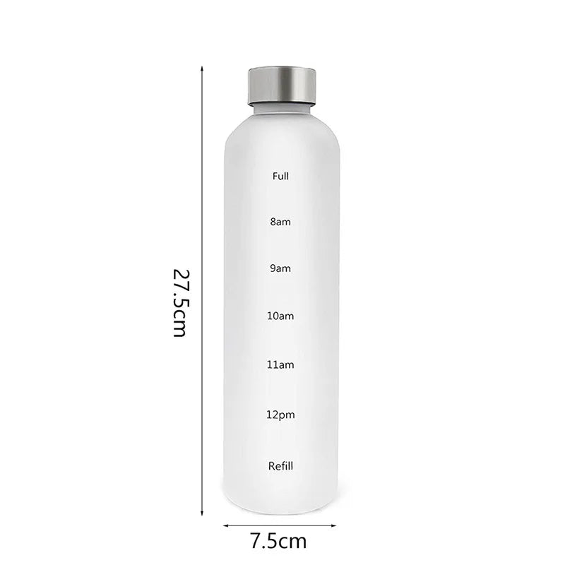 1L Water Bottle with Time Marker 32 OZ Fitness Sports Outdoor Travel Portable Leakproof Drinkware BPA Free Frosted Drink Bottles