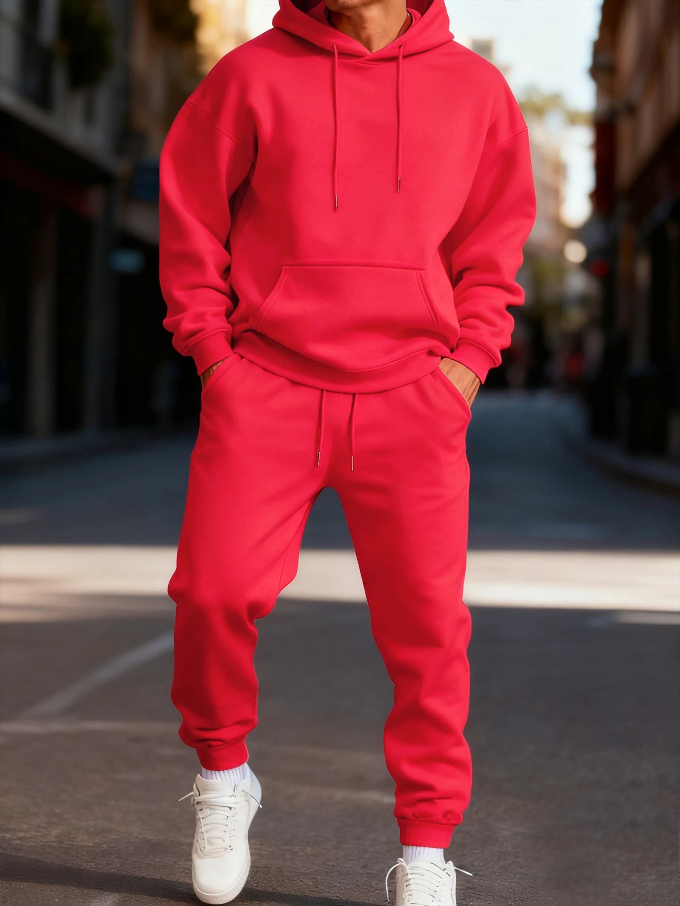 Man's Hoodie Set Winter Solid Color Two Pices Sets Long-Length Street Clothes Casual Sports Sweatpant Hoody Unisex Fashion Suit