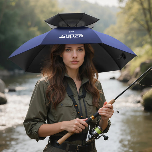 Outdoor Umbrella Hat, Hands-Free, Double-Layer Breathable, Heat Dissipation, Foldable and Portable, Fishing, Garden, Camping