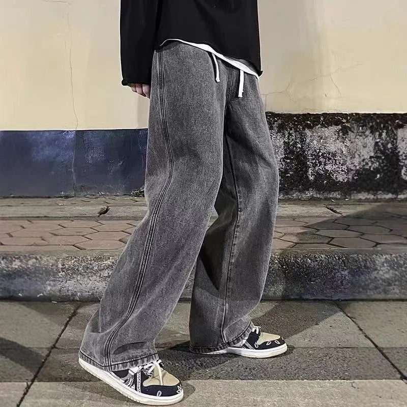 Men's Jeans American Loose Wide-leg Loose Straight Casual Trousers Street Hip-hop Baggy Jeans Black Grey Blue Streetwear Men