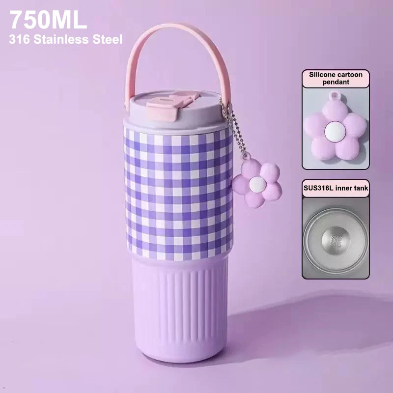 Cute Tumbler 750ML Water Bottle 316 Stainless Steel Vacuum Thermos Bottle Insulated Portable Thermos Cup Gift For Woman Girl