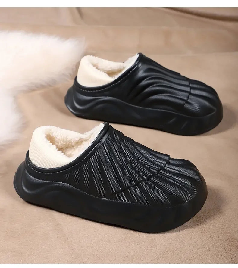 2026 Winter Women Cotton Slippers Warm Non-Slip Thick Bottom Slides Soft Waterproof Home Shoes Plush Men Couple Outdoor Slipper