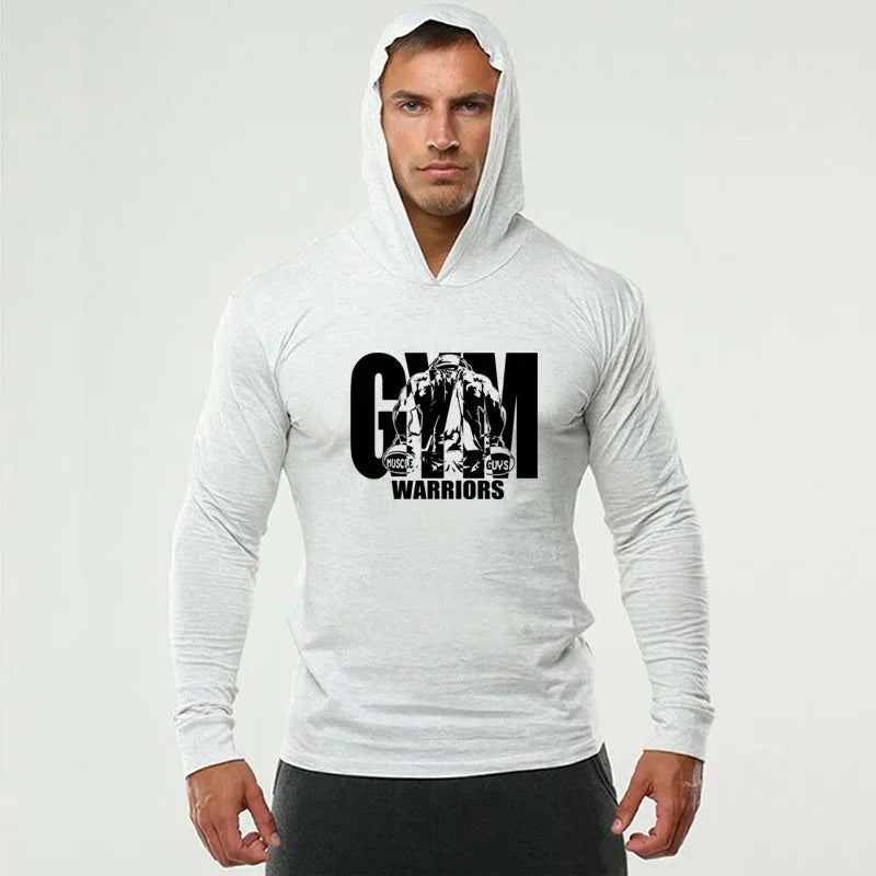 Men’s Running T-shirts Spring Autumn Bodybuilding Hoodies Cotton Breathable Fitness Workout Hooded Clothing Gym Sports Muscle