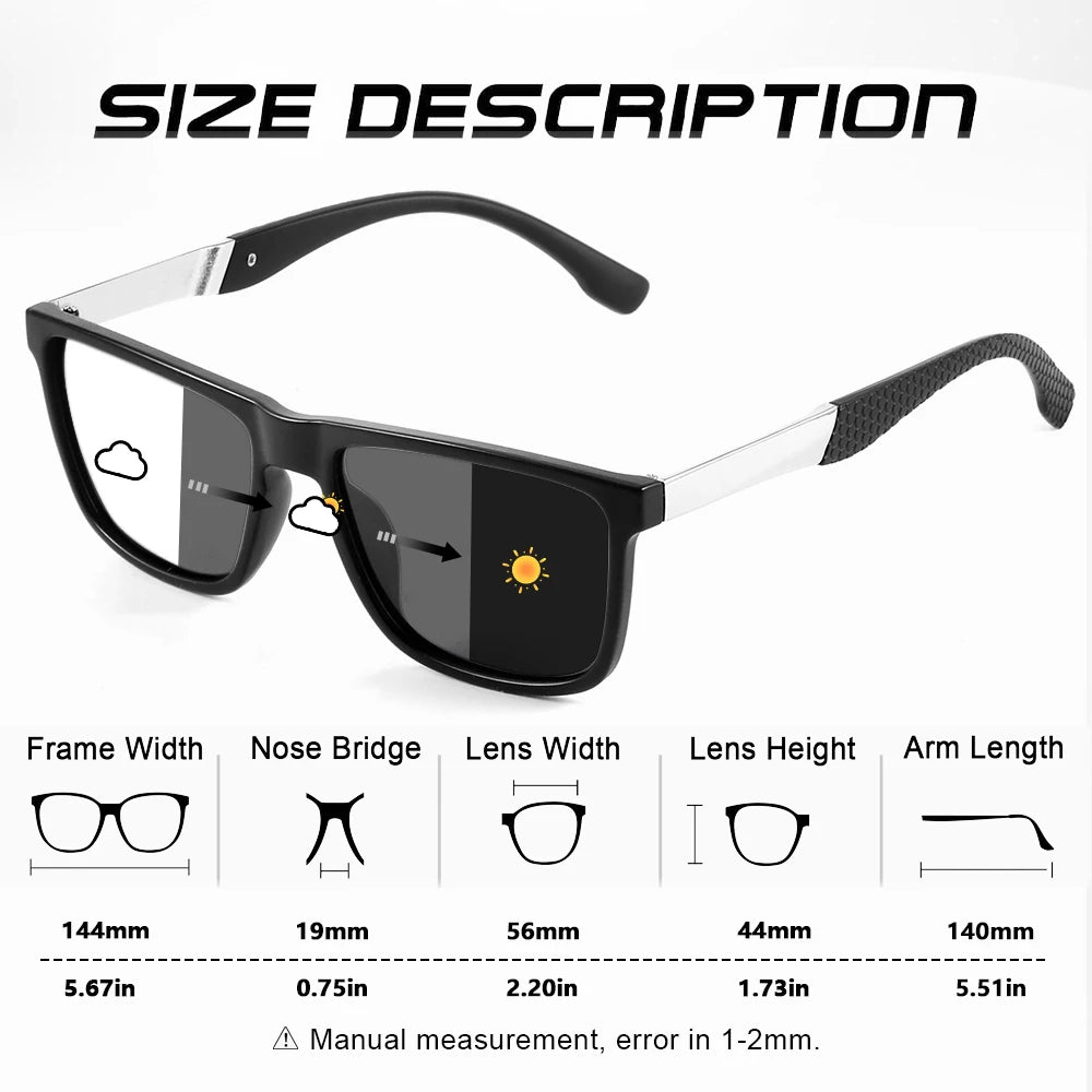 Photochromic Sunglasses For Men Women Square Casual Trendy Fashion Fishing Climbing Outdoor Sunshine Glasses UV400 Shade
