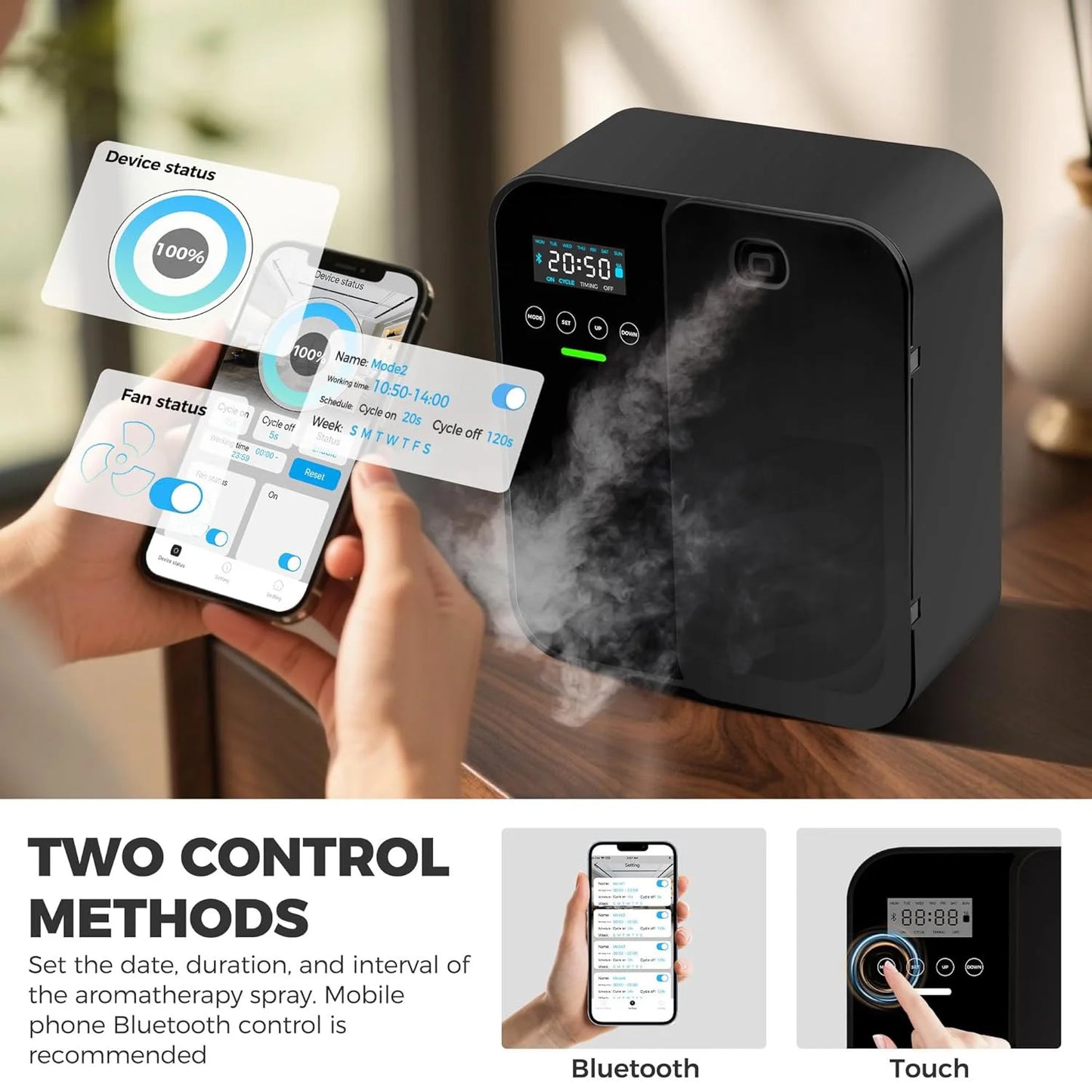 Aroma Diffuser Machine Wall Mounted Waterless Diffuser for Large Room Bluetooth Essential Oil Diffuser Electric Smell for Home