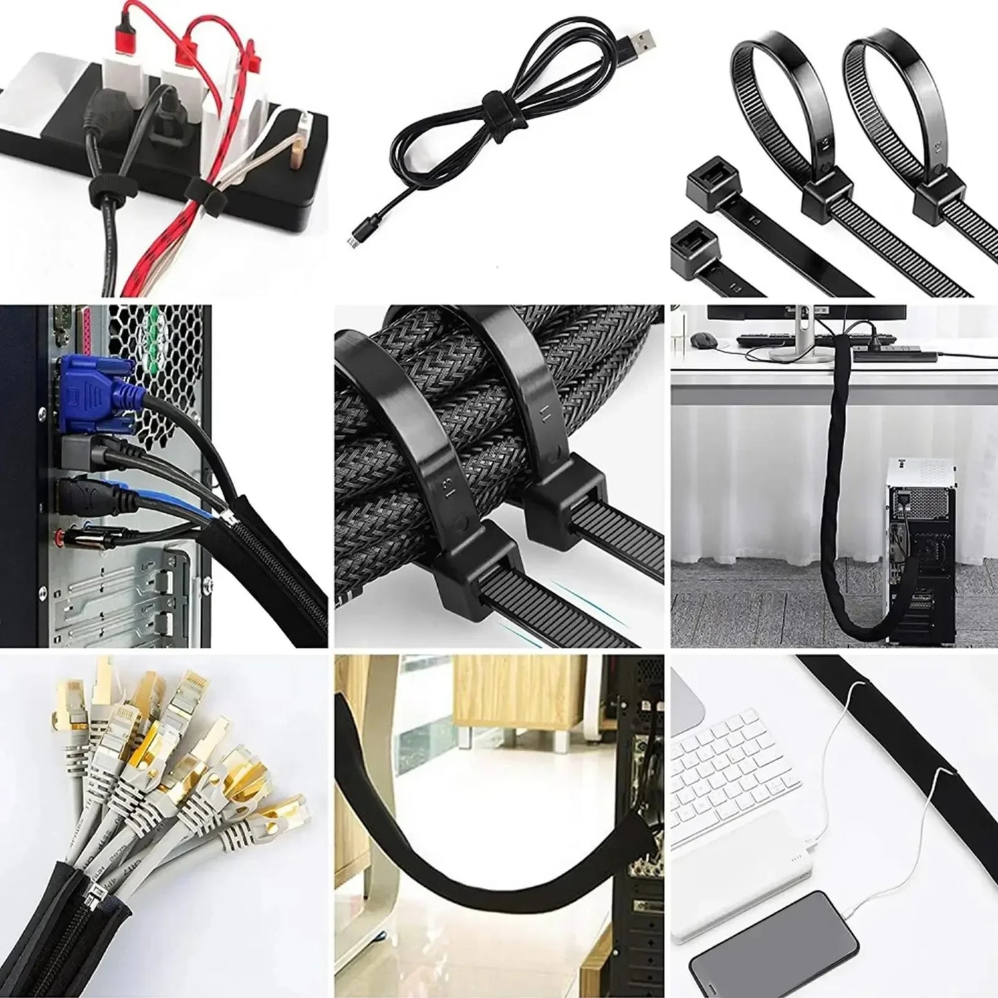 173 PCS Cable Organizer Clips Office Cable Management Kit Cord Management Cord Organizer Tie for Car Office Home