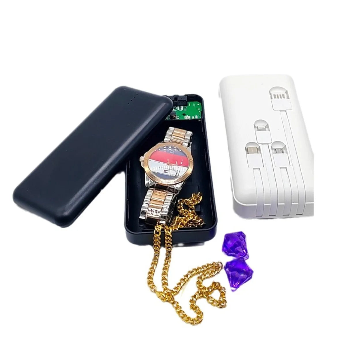 Power bank-shaped storage box can store watches, cash, jewelry, smoking utensils, etc. Interesting safe