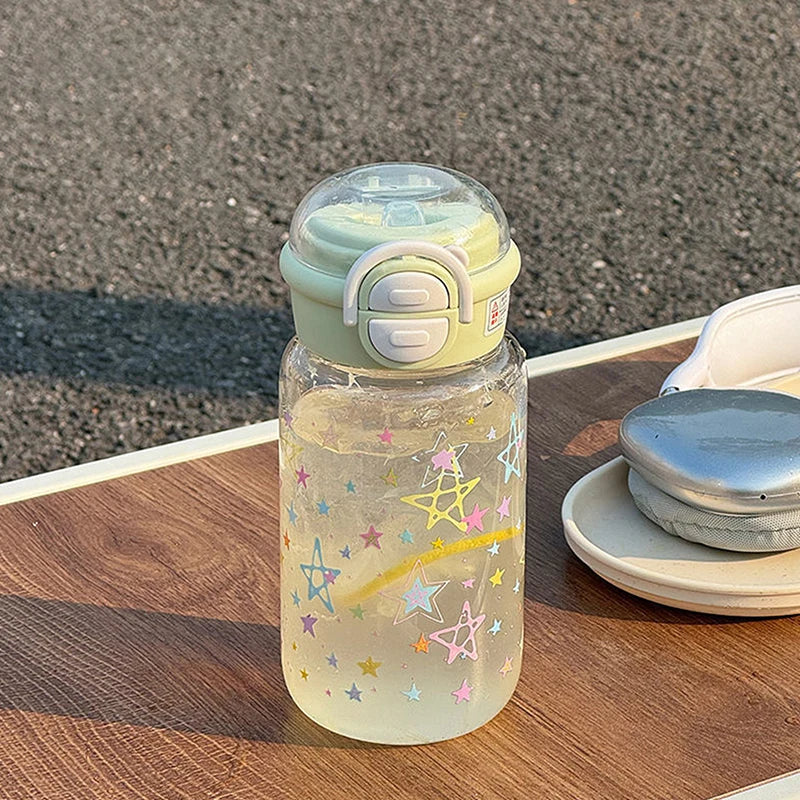 Cute Water Bottle With Straw Portable Plastic Cover Water Cup For Kid Kawaii Bottle Water Leak-Proof Cute Drinking Bottle