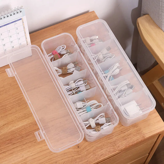 Cable Organizer Box - Small Transposable Desktop Box with Dividers for Chargers, USB Cables, U Disk, and Other Small Items