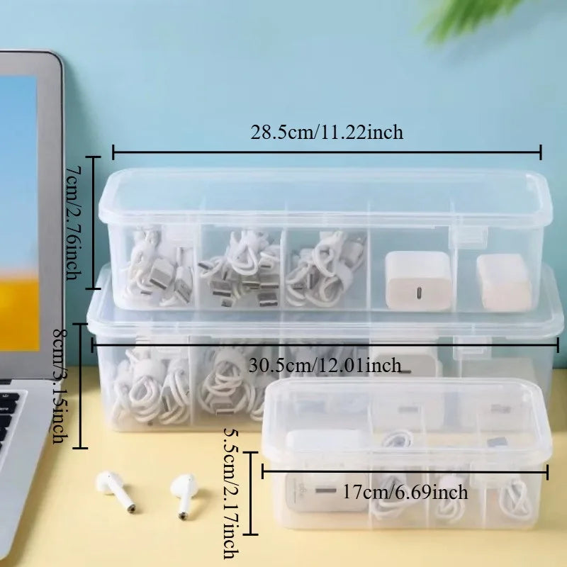 Cable Organizer Box - Small Transposable Desktop Box with Dividers for Chargers, USB Cables, U Disk, and Other Small Items