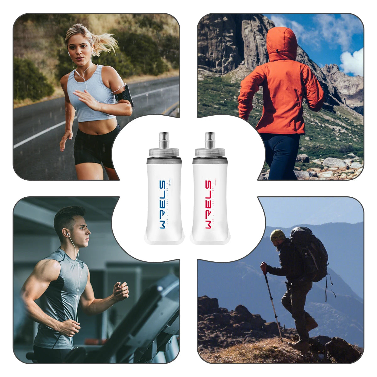 WRELS Sports Water Bottles BPA-Free Collapsible Soft Flask Running Camping Hiking Hydro Flask Soft Water Bottle for Hydration