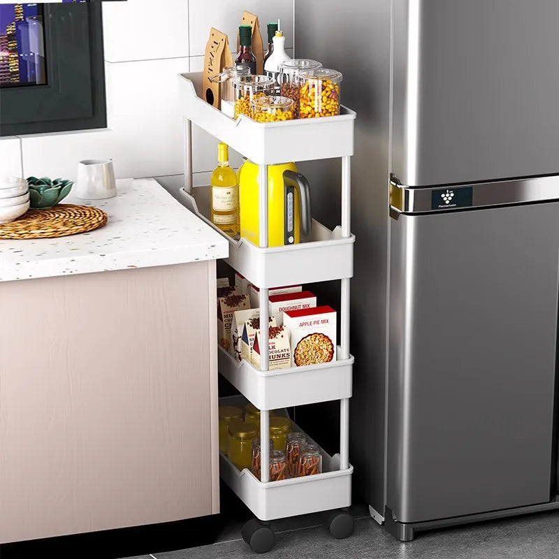 Gap storage rack, floor-standing multi-layer kitchen, narrow gap bathroom, snack cart, side storage rack for refrigerator