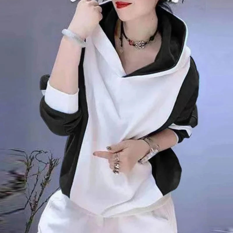 Women's Hooded Sweatshirts Loose Baggy Hoodies New In Female Top Spring and Autumn Sport Youthful Clothes Novelty Matching Xxl E