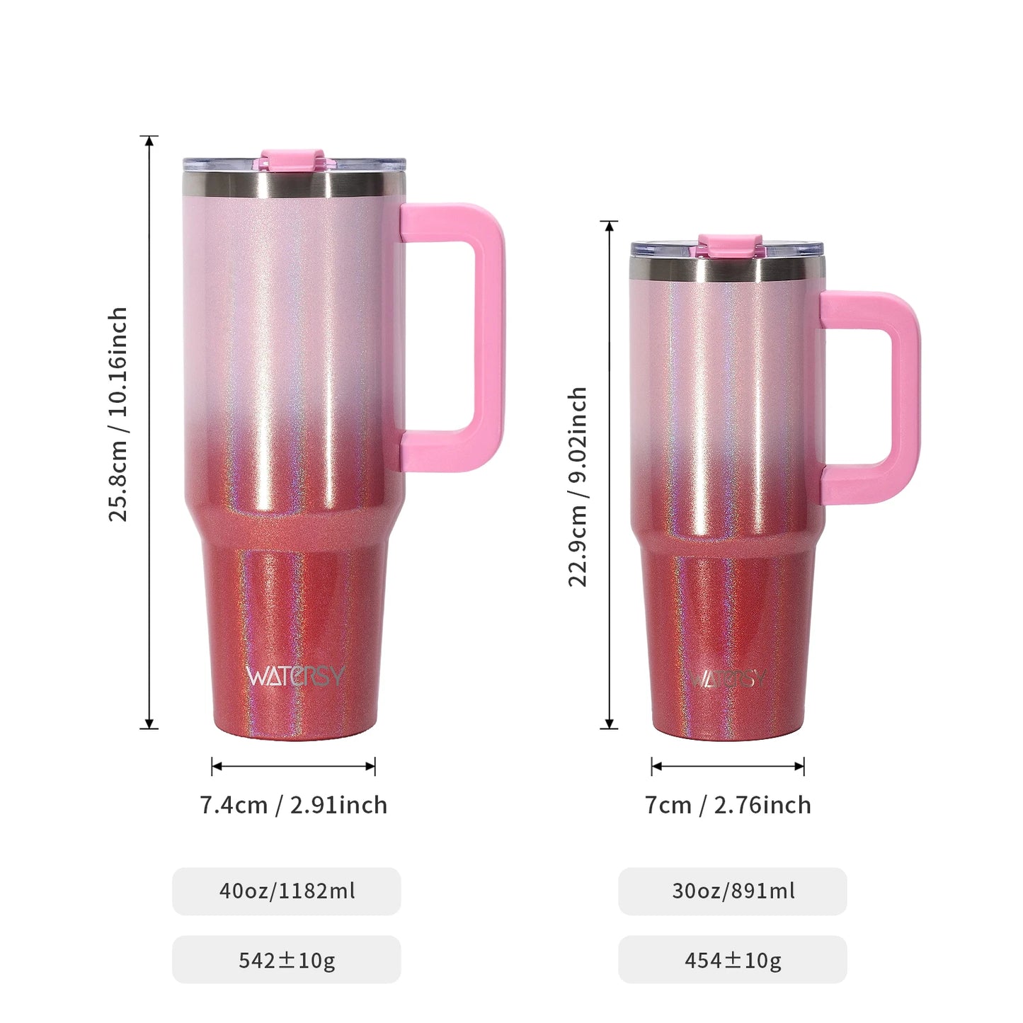WATERSY 30/40oz Tumbler Large Capacity Thermal Cup Stainless Steel Insulated Mug with Handle & Straw Double Wall Vacuum Flask