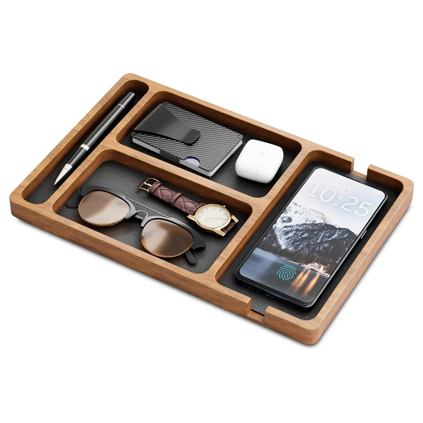 Practical Solid Wood Desk Organizer Tray for Office & Home - Ideal for Phone, Smartwatch, Glasses, Wallet, Pen Storage, Decor