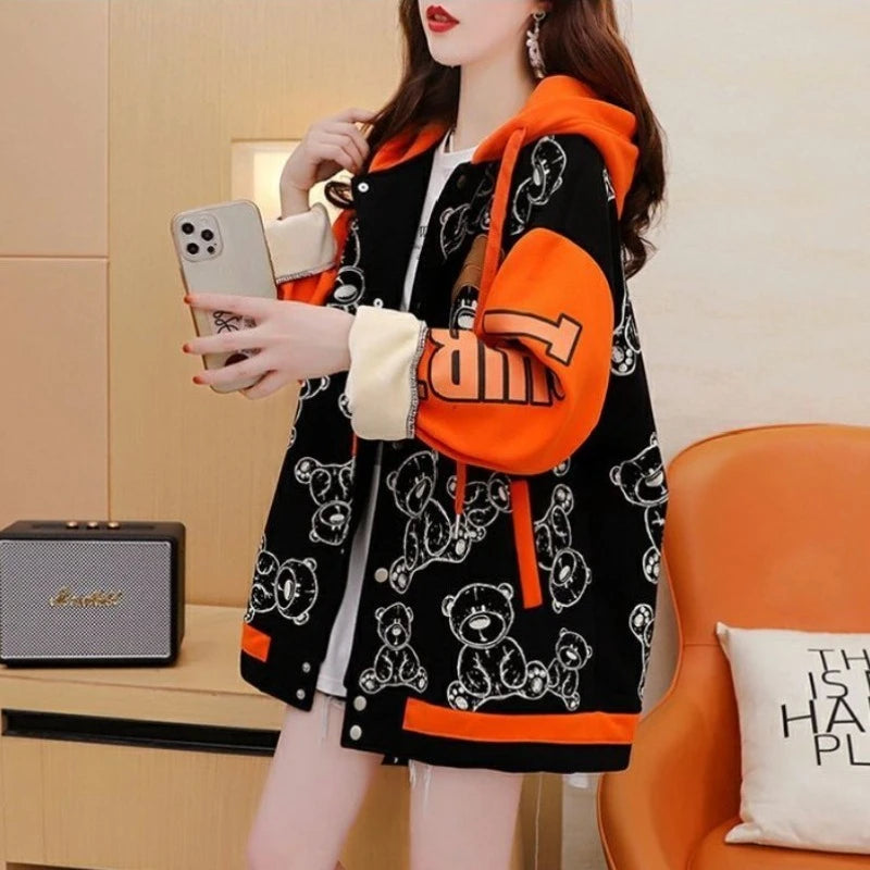 Graphic Female Hooded Top Warm Cold Youthful Clothes Long Sleeve New in Coat Thick Autumn and Winter Women's Hoodies Sweatshirt