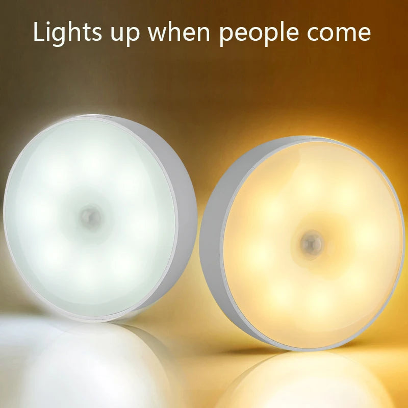 Motion Sensor Light Led USB NightLights Round Chargeable Lamp for Kids Bedroom Kitchen Stair Hallway Wardrobe Cupboard Lighting