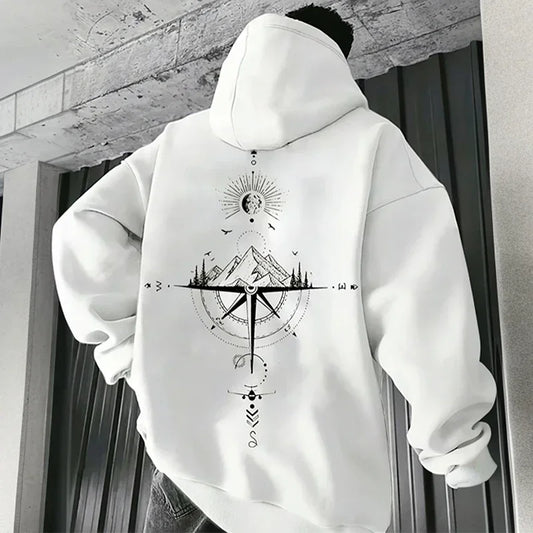 Men's Hoodies Long-sleeved Hooded Sweatshirts Compass Street Fashion Hoodie Harajuku Fashion Streetwear Classic Men Clothing
