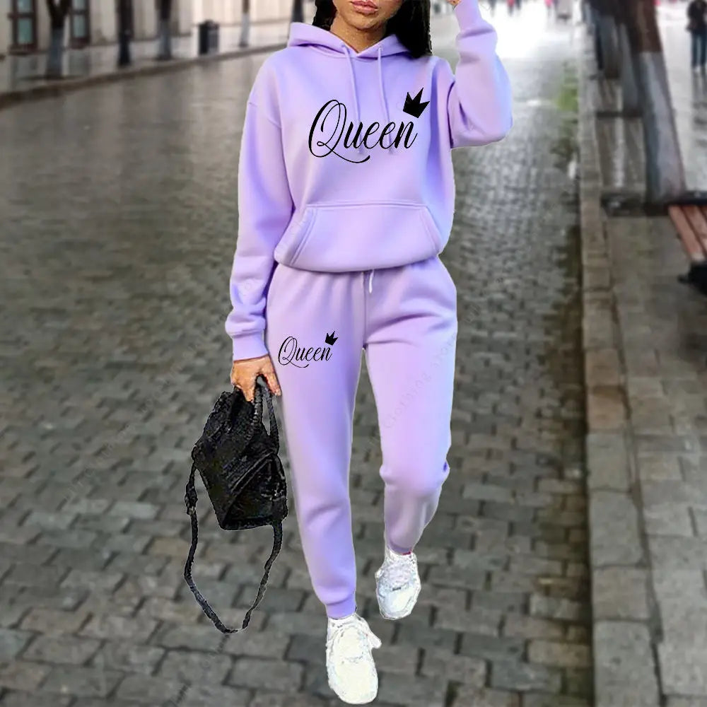 Queen Letter Graphic Print Women's Sets Hoodies Pants 2pcs Suit Autumn Winter Sports Jogging High quality Aesthetic Tracksuit