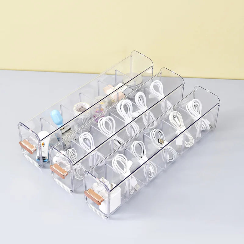 Cable Organizer Storage Box Desktop Cable Management Box with Lid,Power Cord Organizer with 6 Compartments for Office,Home,Desk