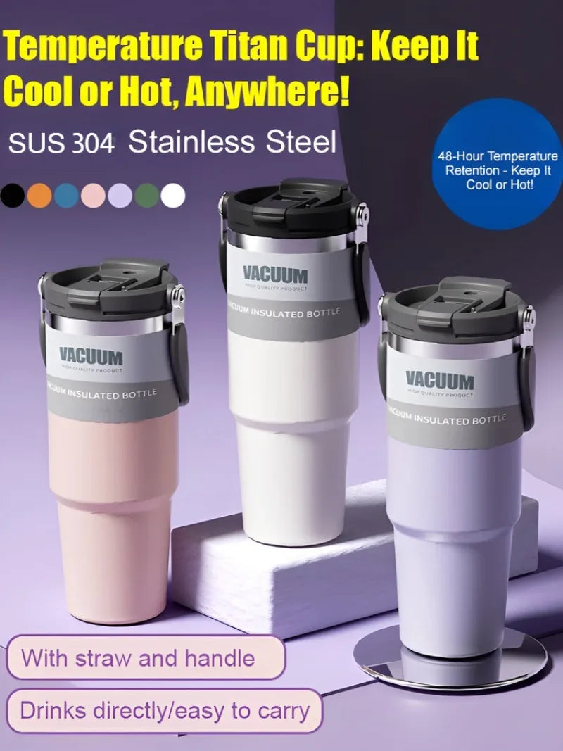 Car Thermal Mug Large Capacity 900/1200ml Stainless Steel Vacuum Thermos Cup Handheld Sport Water Bottle Hot and Cold Drinks