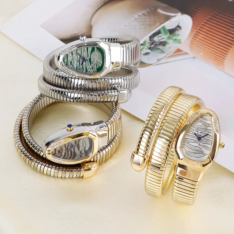 New Top Women's Watches Snake Shape Creative Design Pattern Dial Women's Watches Quartz Ladies Watch Fashion Unique Wristwatch