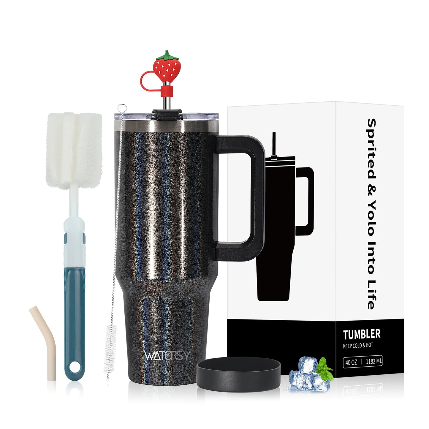 WATERSY 30/40oz Tumbler Large Capacity Thermal Cup Stainless Steel Insulated Mug with Handle & Straw Double Wall Vacuum Flask