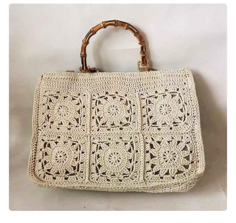 Women's Tote Bag Female Shoulder Large Capacity Designer Handbags cotton Knitting flower Shopping Handle Women Shopper Bags