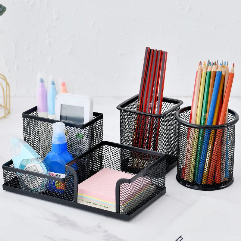 Home Office Mesh Desk Organizer Supplies Caddy Pencil Holder Baskets For Desktop Accessories Storage Box Iron Storage Buckets