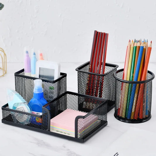 Home Office Mesh Desk Organizer Supplies Caddy Pencil Holder Baskets For Desktop Accessories Storage Box Iron Storage Buckets