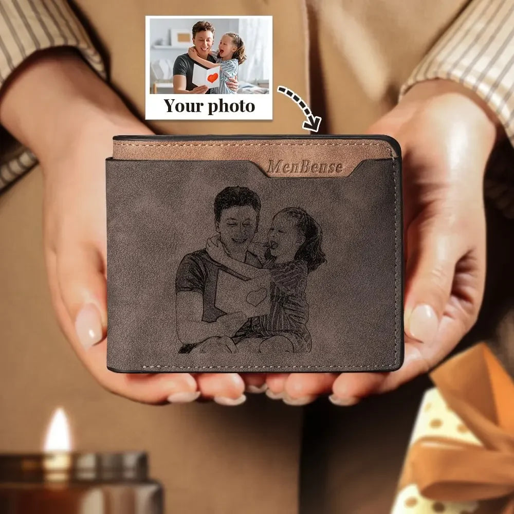 Customized Picture Name Wallets for Men Personalized Photo Man Wallet Gift for Father's Day Valentines Birthday Gift for Husband